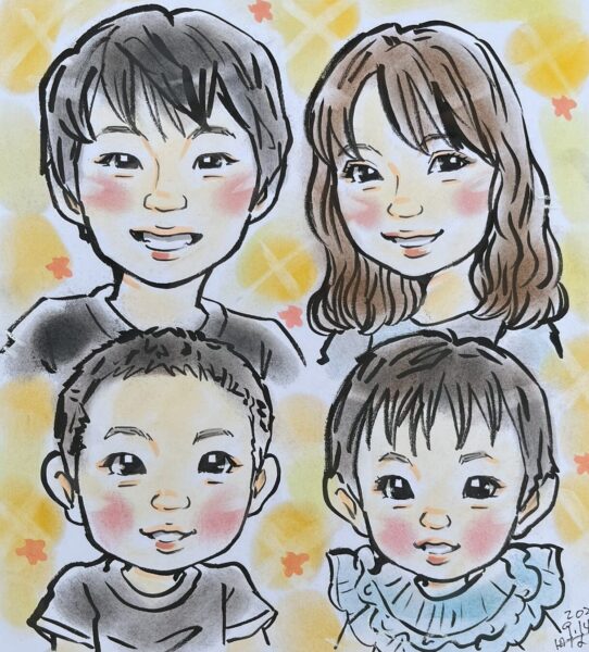 似顔絵イベント大阪・家族の似顔絵