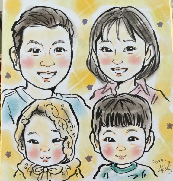 似顔絵イベント大阪・家族の似顔絵