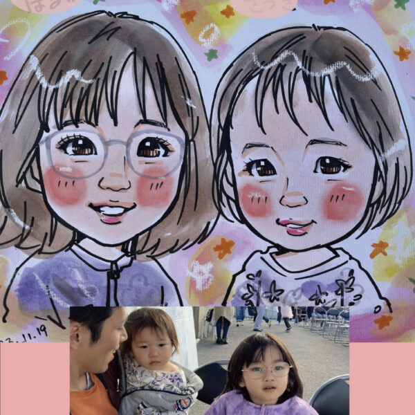 出張似顔絵イベント、可愛いアニメタッチの似顔絵