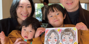 企業似顔絵イベントで制作した家族の似顔絵サンプル作品