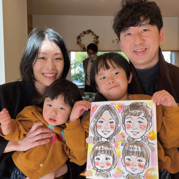 企業似顔絵イベントで制作した家族の似顔絵サンプル作品