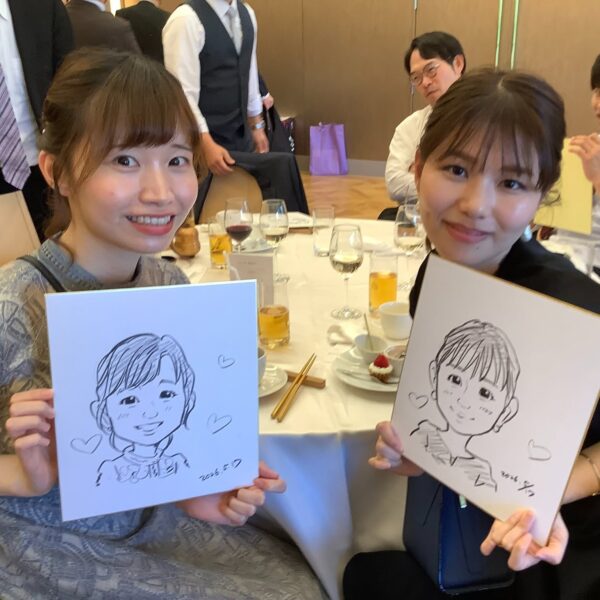 披露宴、企業パーティイベントや周年記念で人気の早描き似顔絵サービス。全国出張対応。