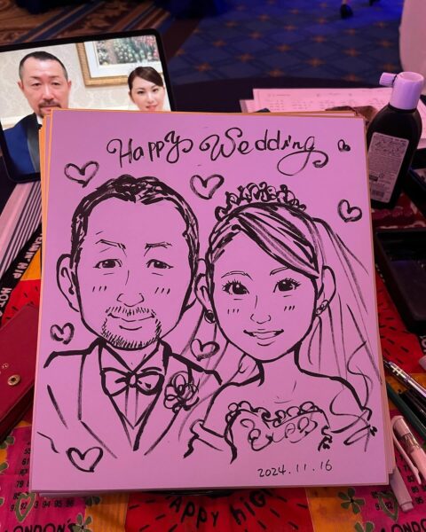 披露宴、早書き似顔絵・即席似顔絵・新郎新婦様